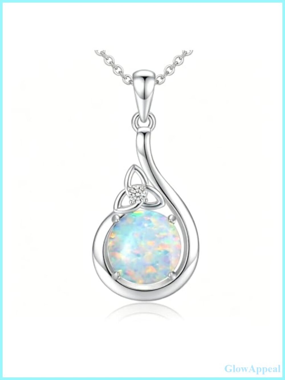 Opal Diamond Necklace 925 Sterling Silver Pendant